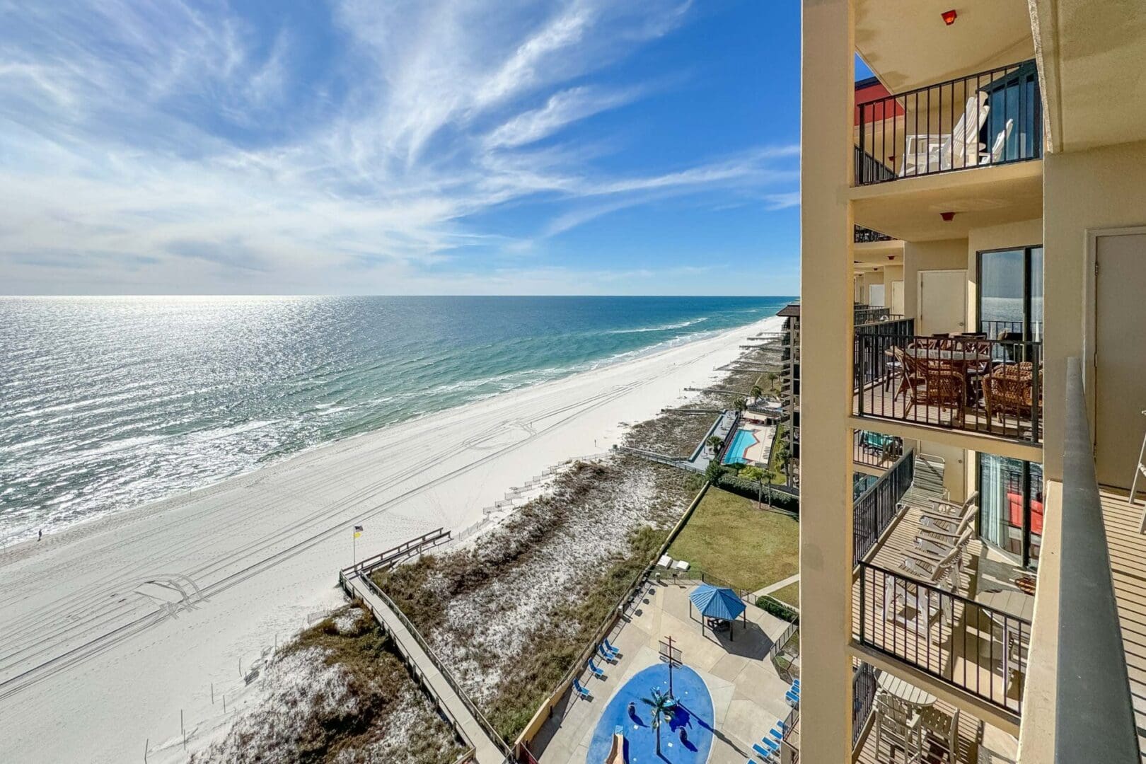 A view of the beach from an apartment.