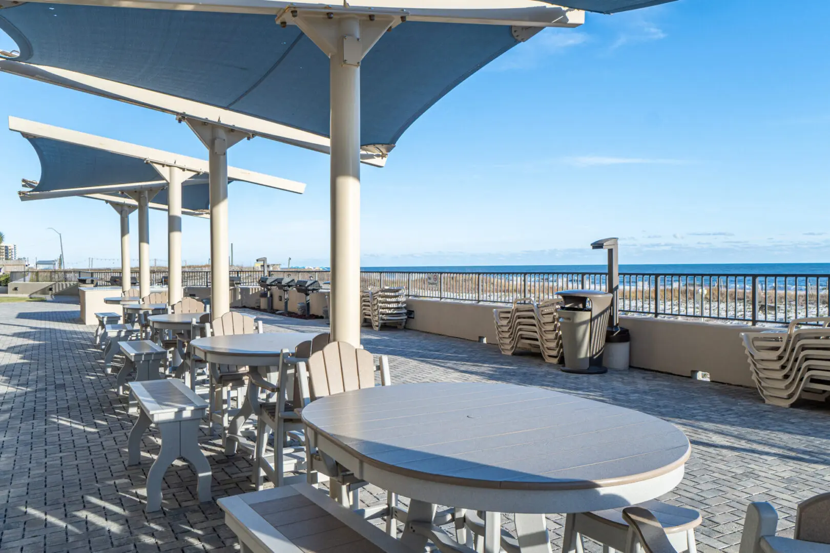 A view of the ocean from an outdoor restaurant.